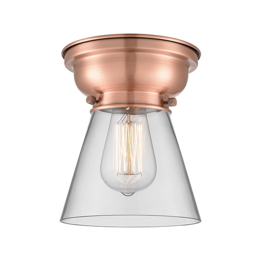 Innovations Cone 6.25in 1-Light Flush Mount | Industrial Antique Copper Steel and Clear Glass | Hallway & Entryway | 6.25 x 6.25 | Model 623-1F-AC-G62-LED