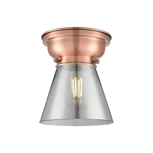 Innovations Cone 6.25in 1-Light Flush Mount | Industrial Antique Copper and Light Smoke Glass | Hallway & Entryway | 6.25 x 6.25 | Model 623-1F-AC-G63-LED