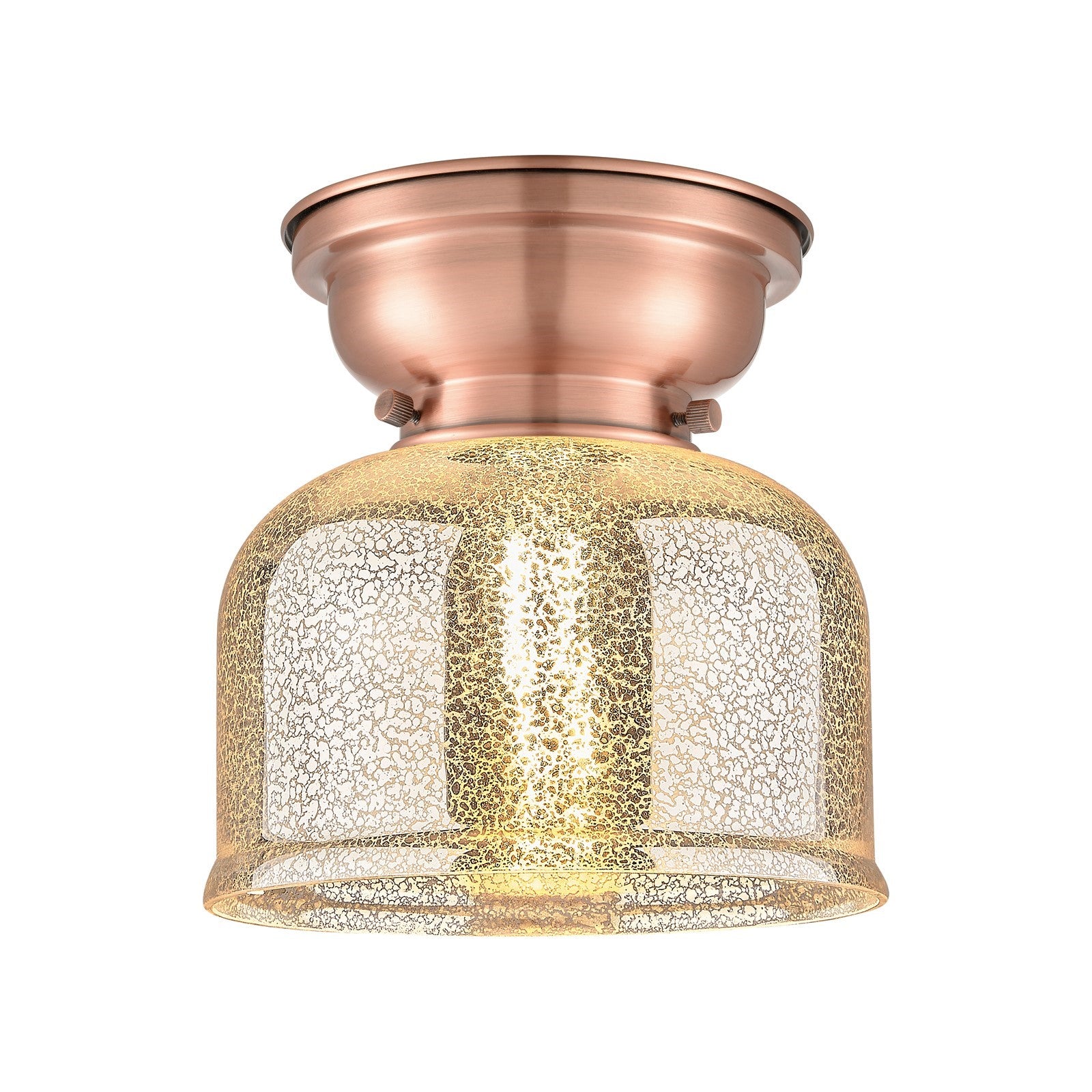 Innovations Bell 8in 1-Light Flush Mount | Traditional Antique Copper Steel and Silver Plated Mercury Glass | Hallway & Bathroom | Model 623-1F-AC-G78