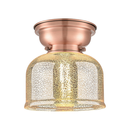 Innovations Bell 8in 1-Light Flush Mount | Traditional Antique Copper Steel and Silver Plated Mercury Glass | Damp Location | Model 623-1F-AC-G78-LED