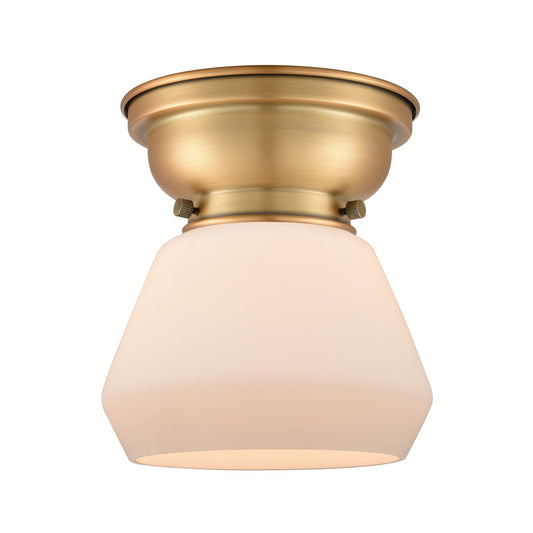 Innovations Fulton 7in 1-Light Flush Mount | Industrial Brushed Brass and Matte White Frosted Glass | Bathroom & Hallway | 7 x | Model 623-1F-BB-G171-LED