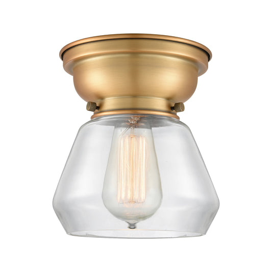 Innovations Fulton 7in 1-Light Flush Mount | Industrial Brushed Brass Steel and Clear Glass | Hallway & Bathroom | 7 x 7 x 7.75 | Model 623-1F-BB-G172-LED