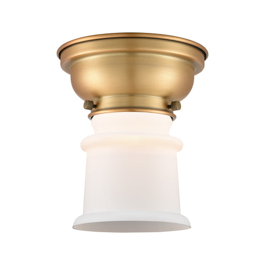 Innovations Canton 5.25in 1-Light Flush Mount | Industrial Brushed Brass and Matte White Frosted Glass | Hallway & Bedroom | Model 623-1F-BB-G181S-LED