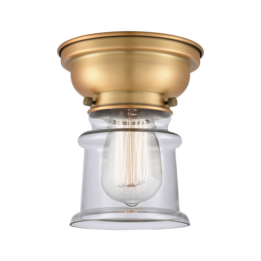 Innovations Canton 6in 1-Light Flush Mount | Industrial Brushed Brass and Clear Glass | Hallway & Bathroom | 5.25 x 5.25 x 7.75 in | Model 623-1F-BB-G182S