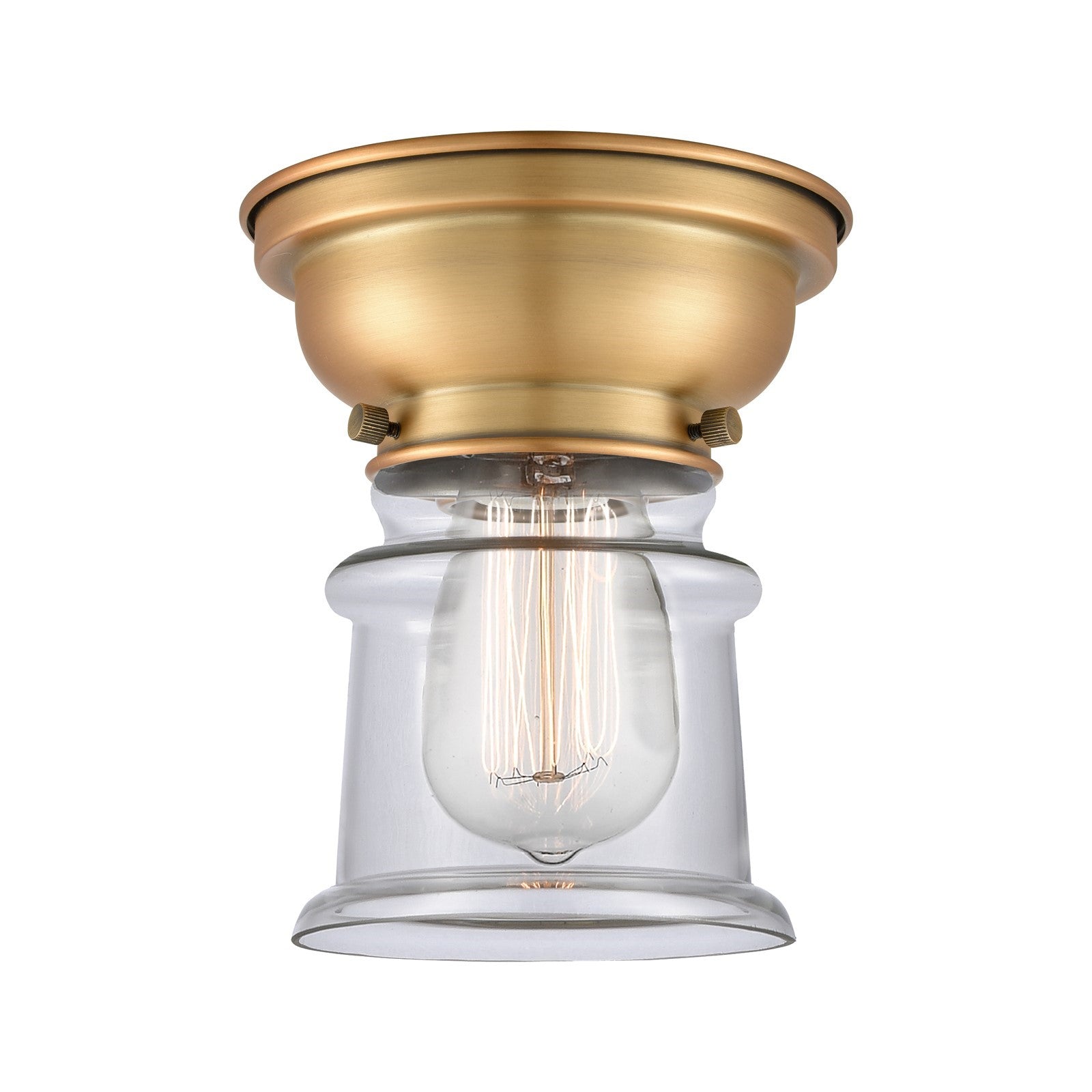Innovations Canton 6in 1-Light Flush Mount | Industrial Brushed Brass and Clear Glass | Hallway & Bedroom | 5.25 x 5.25 x 7.75 | Model 623-1F-BB-G182S-LED