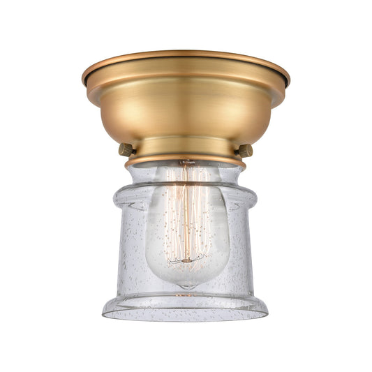 Innovations Canton 6in 1-Light Flush Mount | Industrial Brushed Brass and Seedy Glass | Hallway & Bathroom | 5.25 x 5.25 x 7.75 in | Model 623-1F-BB-G184S