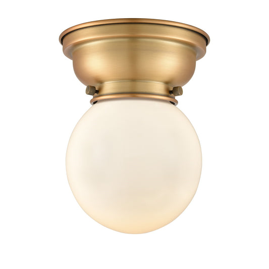 Innovations Beacon 6in 1-Light Flush Mount | Industrial Brushed Brass and Matte White Frosted Glass | Hallway & Bathroom Ceiling | Model 623-1F-BB-G201-6
