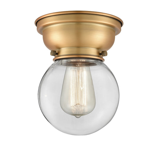Innovations Beacon 6in 1-Light Flush Mount | Industrial Brushed Brass Steel and Clear Glass | Hallway & Bathroom Ceiling | Model 623-1F-BB-G202-6-LED