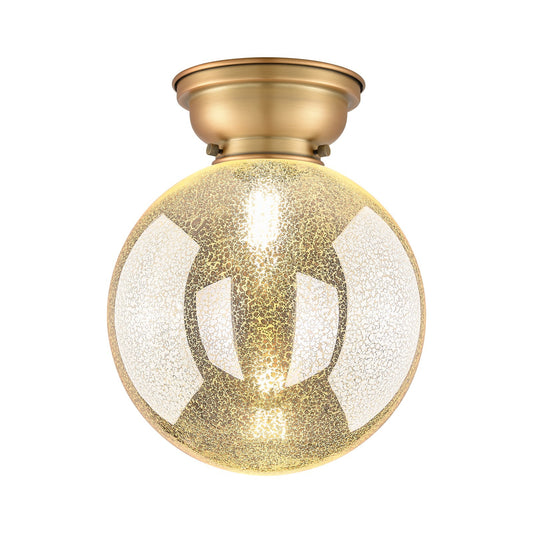 Innovations Beacon 10in 1-Light Flush Mount | Industrial Brushed Brass Steel and Mercury Seeded Glass | Hallway & Bathroom | 10 | Model 623-1F-BB-G208-10