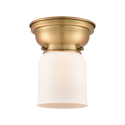 Innovations Bell 5in 1-Light Flush Mount | Industrial Farmhouse Brushed Brass and Matte White Frosted Glass | Hallway & Bathroom | 5 | Model 623-1F-BB-G51