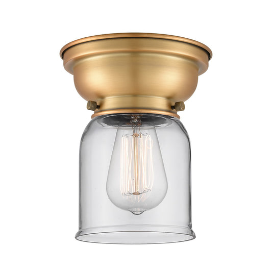 Innovations Bell 5in 1-Light Flush Mount | Industrial Farmhouse Brushed Brass and Clear Glass | Entryway & Hallway | 5 x 8 in | Model 623-1F-BB-G52-LED