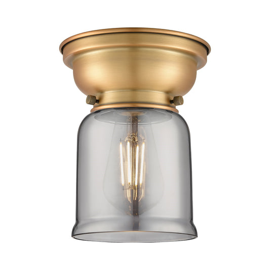 Innovations Bell 5in 1-Light Flush Mount | Industrial Brushed Brass and Light Smoke Glass | Entryway & Hallway Ceiling Light | 5 x 5 | Model 623-1F-BB-G53