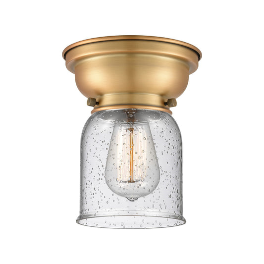 Innovations Bell 5in 1-Light Flush Mount | Industrial Brushed Brass Steel and Seedy Glass | Hallway & Bathroom | 5 x 8 in | Model 623-1F-BB-G54
