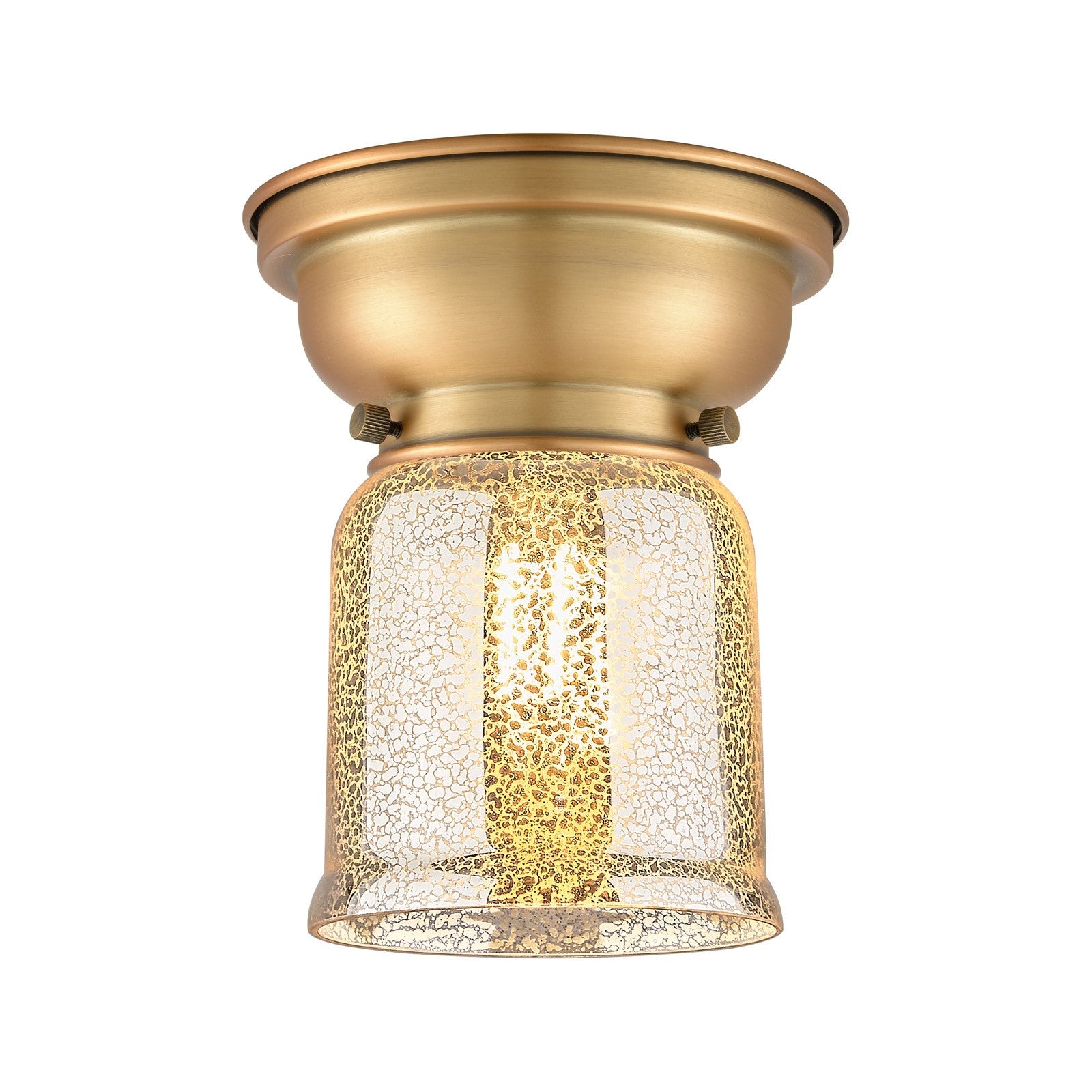 Innovations Bell 5in 1-Light Flush Mount | Traditional Farmhouse Brushed Brass and Silver Plated Mercury Glass | Entryway & Hallway | Model 623-1F-BB-G58