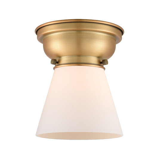 Innovations Cone 6.25in 1-Light Flush Mount | Industrial Brushed Brass and Matte White Frosted Glass | Bedroom & Hallway | 6.25 x | Model 623-1F-BB-G61