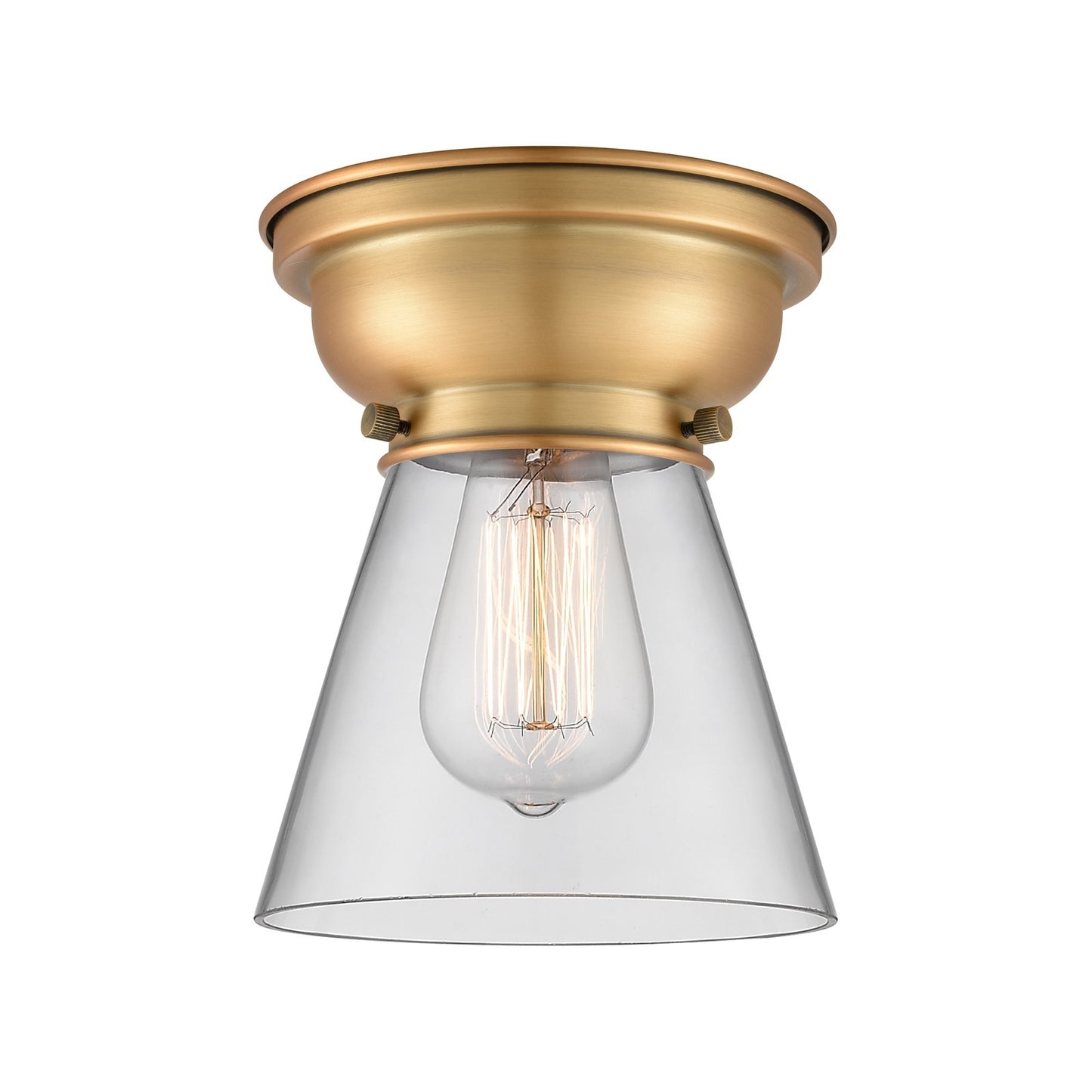 Innovations Cone 6.25in 1-Light Flush Mount | Industrial Brushed Brass Steel and Clear Glass | Hallway & Bedroom | 6.25 x 6.25 x | Model 623-1F-BB-G62