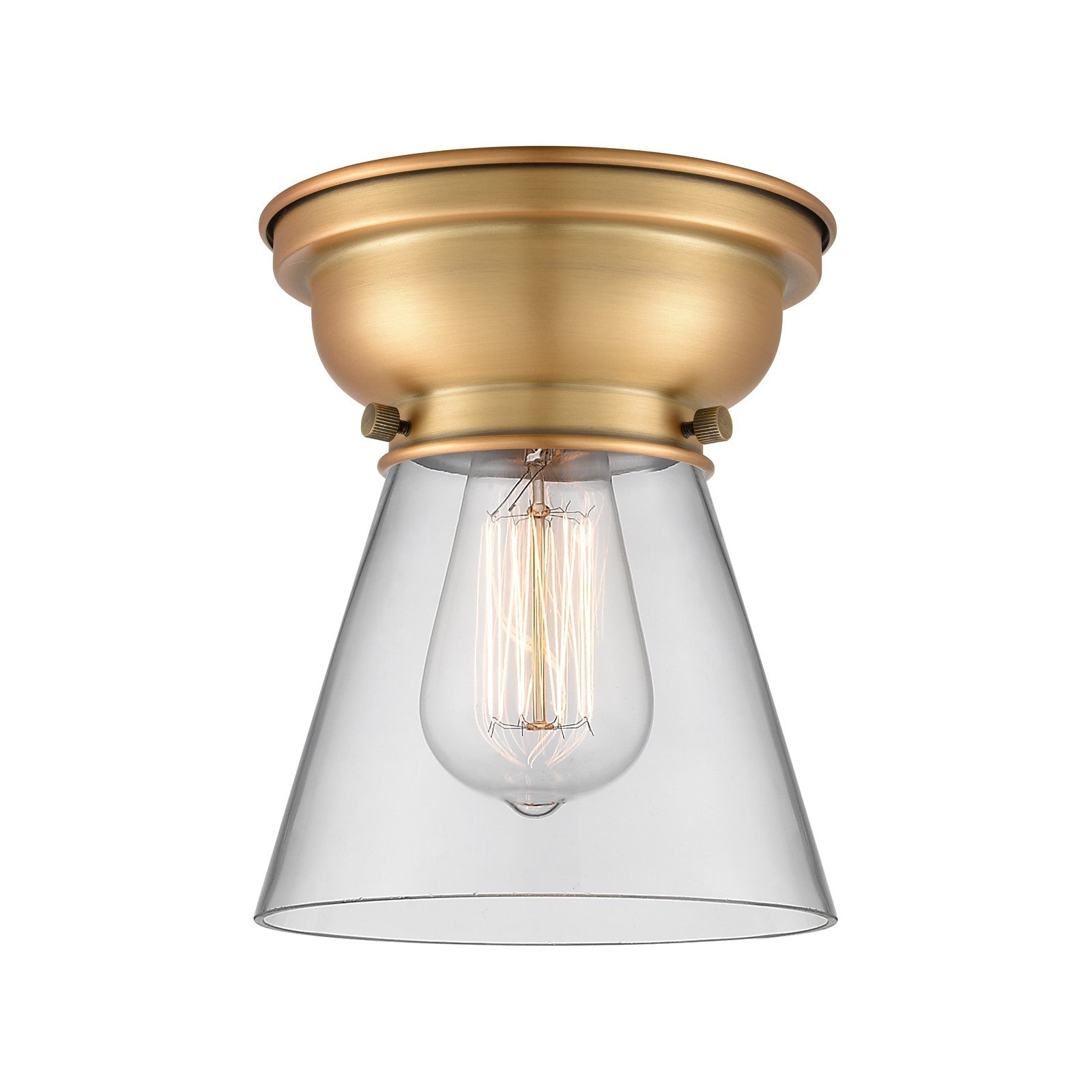 Innovations Cone 6.25in 1-Light Flush Mount | Industrial Farmhouse Brushed Brass and Clear Glass | Bedroom & Hallway | 6.25 x | Model 623-1F-BB-G62-LED