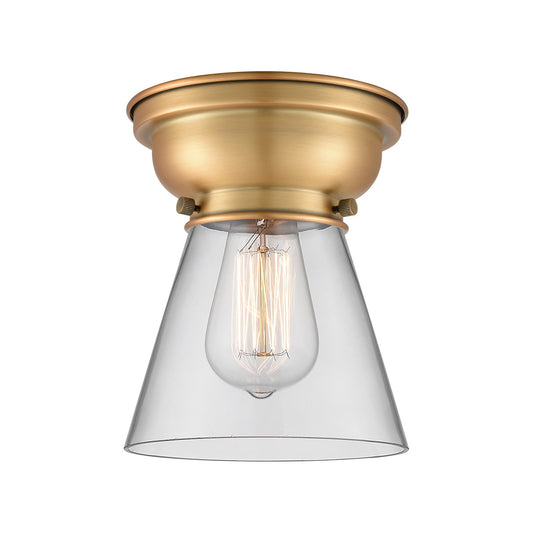 Innovations Cone 6.25in 1-Light Flush Mount | Industrial Farmhouse Brushed Brass and Clear Glass | Bedroom & Hallway | 6.25 x | Model 623-1F-BB-G62-LED