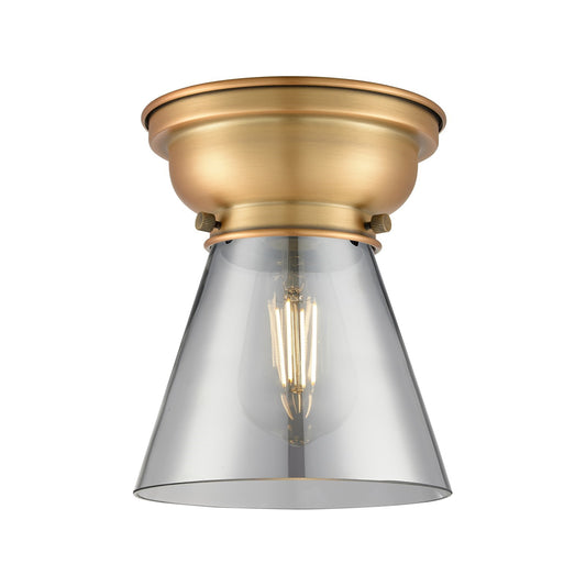Innovations Cone 6.25in 1-Light Flush Mount | Industrial Brushed Brass Steel and Light Smoke Glass | Entryway & Hallway Accent Light | Model 623-1F-BB-G63