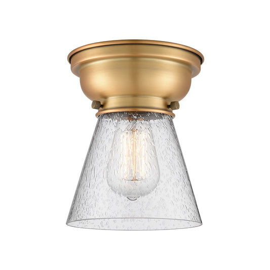 Innovations Cone 6.25in 1-Light Flush Mount | Industrial Farmhouse Brushed Brass and Seedy Glass | Hallway & Entryway | 6.25 x 6.25 | Model 623-1F-BB-G64