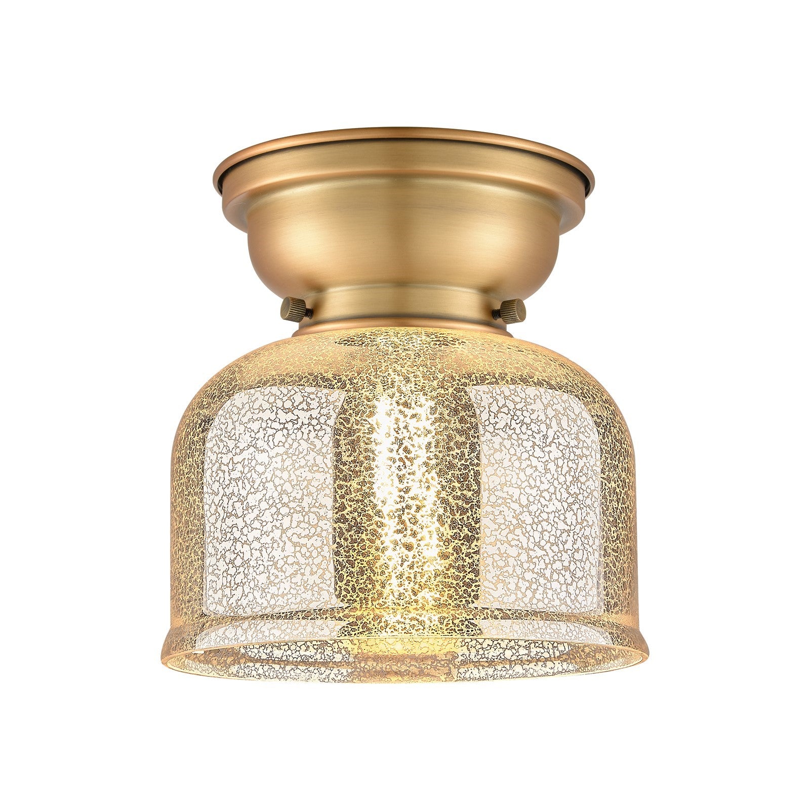 Innovations Bell 8in 1-Light Flush Mount | Traditional Farmhouse Brushed Brass Steel and Silver Plated Mercury Glass | Model 623-1F-BB-G78-LED