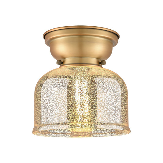Innovations Bell 8in 1-Light Flush Mount | Traditional Farmhouse Brushed Brass Steel and Silver Plated Mercury Glass | Model 623-1F-BB-G78-LED