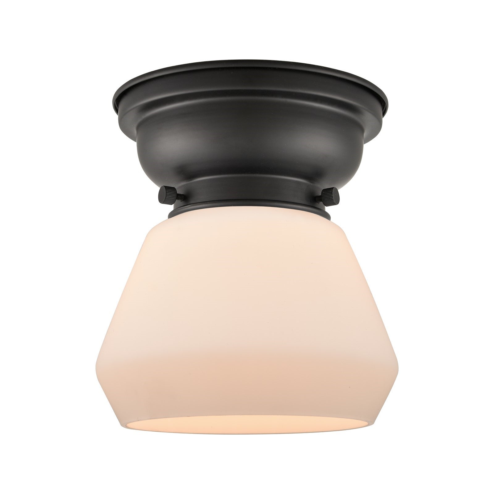 Innovations Fulton 7in 1-Light Flush Mount | Industrial Matte Black Steel and Matte White Frosted Glass | Hallway & Bathroom | 7 x | Model 623-1F-BK-G171