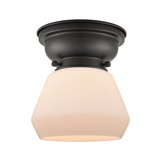 Innovations Fulton 7in 1-Light Flush Mount | Industrial Matte Black Steel and Matte White Frosted Glass | Hallway & Bathroom | 7 x | Model 623-1F-BK-G171