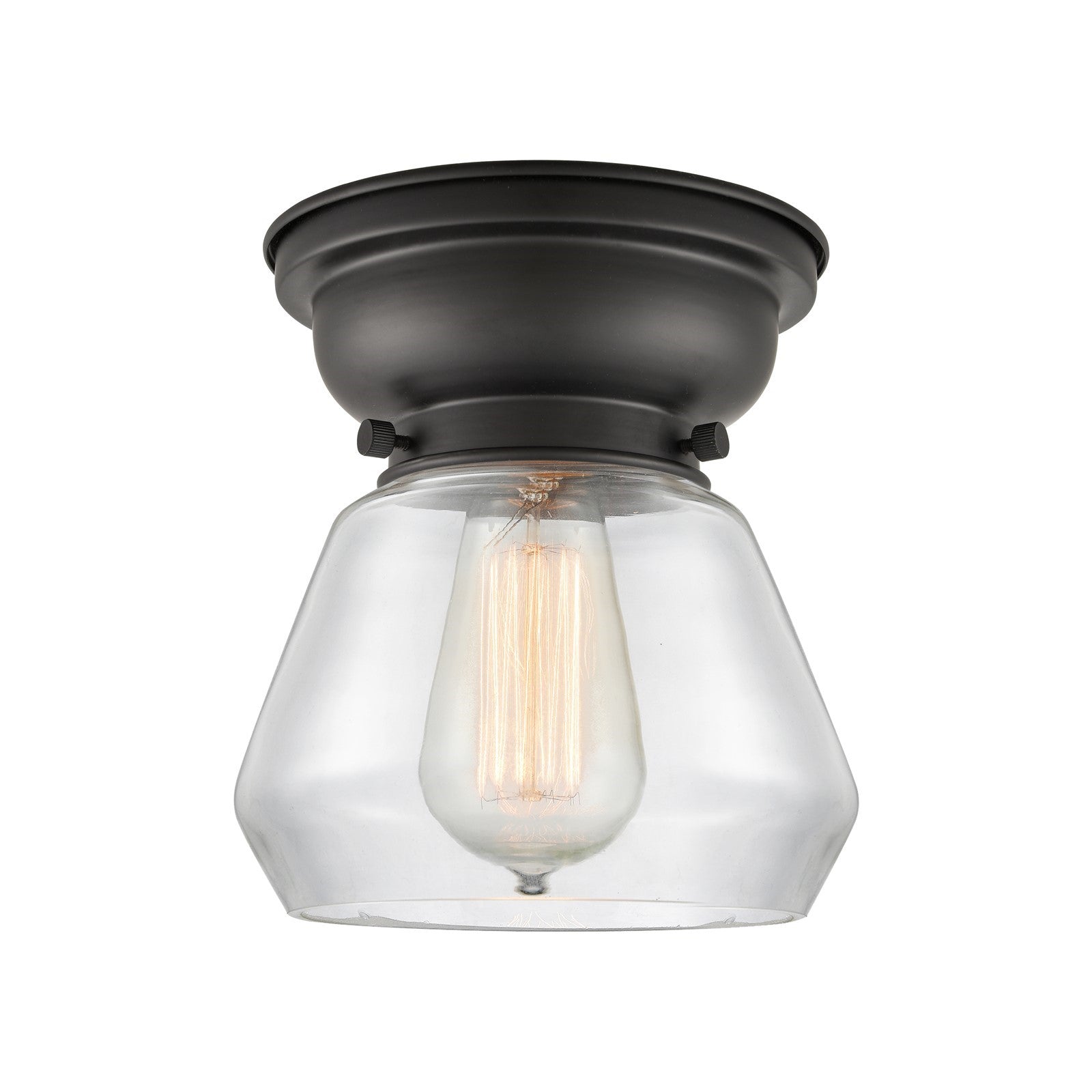 Innovations Fulton 7in 1-Light Flush Mount | Industrial Matte Black Steel and Clear Glass | Hallway & Entryway | 7 x 7.75 in | Model 623-1F-BK-G172