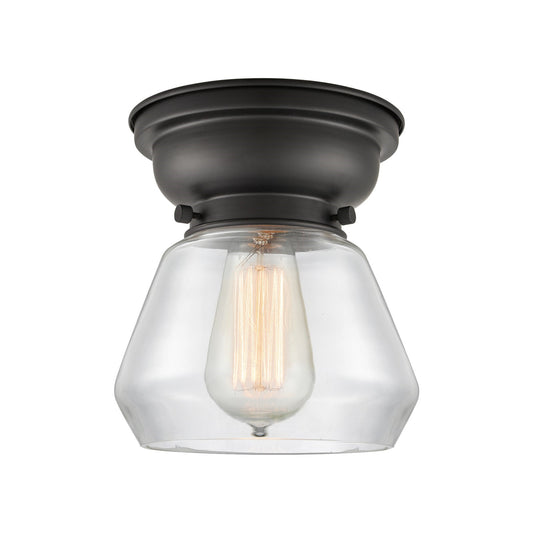 Innovations Fulton 7in 1-Light Flush Mount | Industrial Matte Black Steel and Clear Glass | Hallway & Entryway | 7 x 7.75 in | Model 623-1F-BK-G172