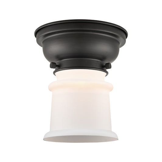 Innovations Canton 6in 1-Light Flush Mount | Industrial Farmhouse Matte Black Steel and Matte White Frosted Glass | Hallway & | Model 623-1F-BK-G181S