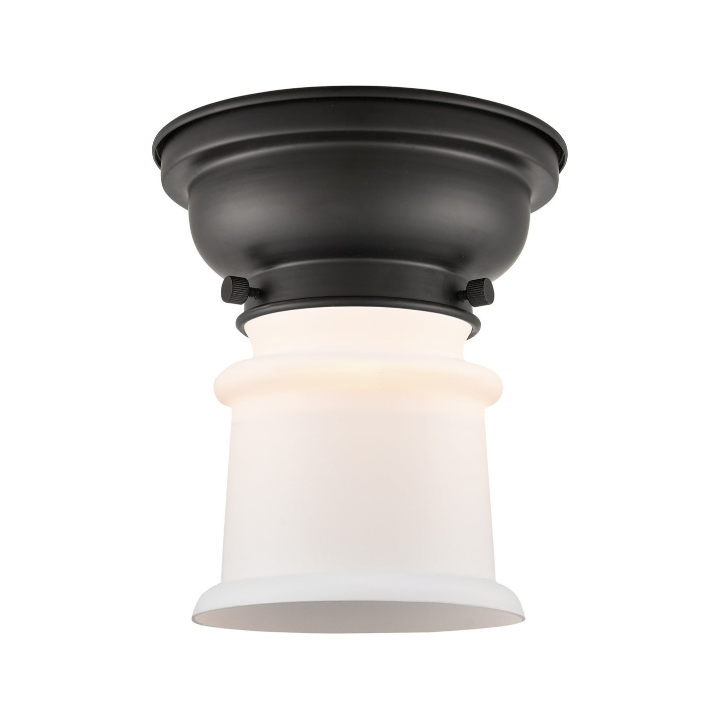 Innovations Canton 5.25in 1-Light Flush Mount | Industrial Matte Black Steel and Matte White Frosted Glass | Bedroom & Hallway | Model 623-1F-BK-G181S-LED