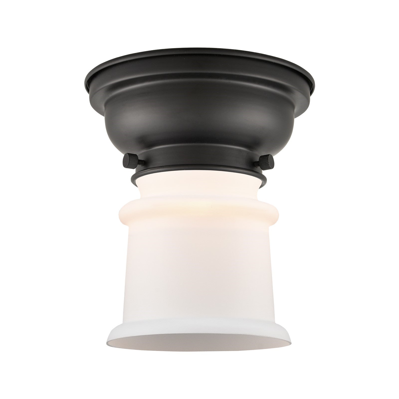 Innovations Canton 5.25in 1-Light Flush Mount | Industrial Matte Black Steel and Matte White Frosted Glass | Bedroom & Hallway | Model 623-1F-BK-G181S-LED