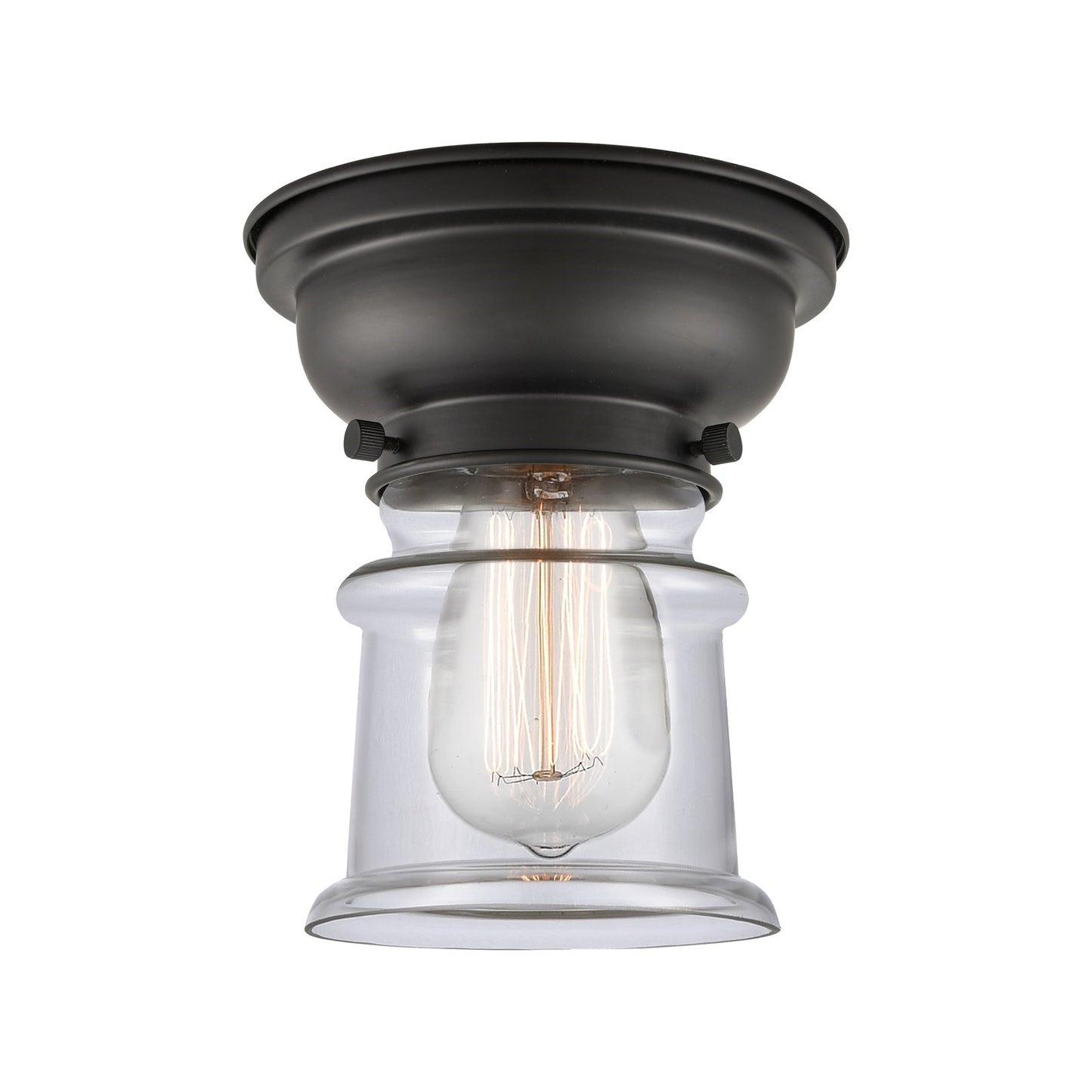 Innovations Canton 6in 1-Light Flush Mount | Industrial Matte Black Steel and Clear Glass | Hallway & Bathroom | 5.25 x 5.25 x | Model 623-1F-BK-G182S