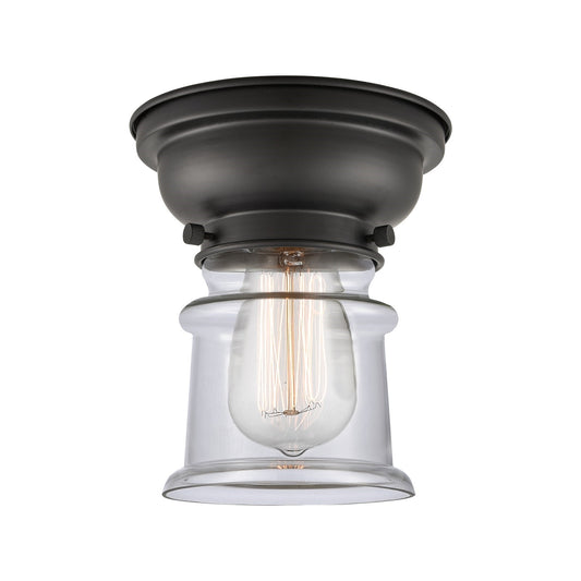Innovations Canton 6in 1-Light Flush Mount | Industrial Matte Black Steel and Clear Glass | Hallway & Bathroom | 5.25 x 5.25 x | Model 623-1F-BK-G182S