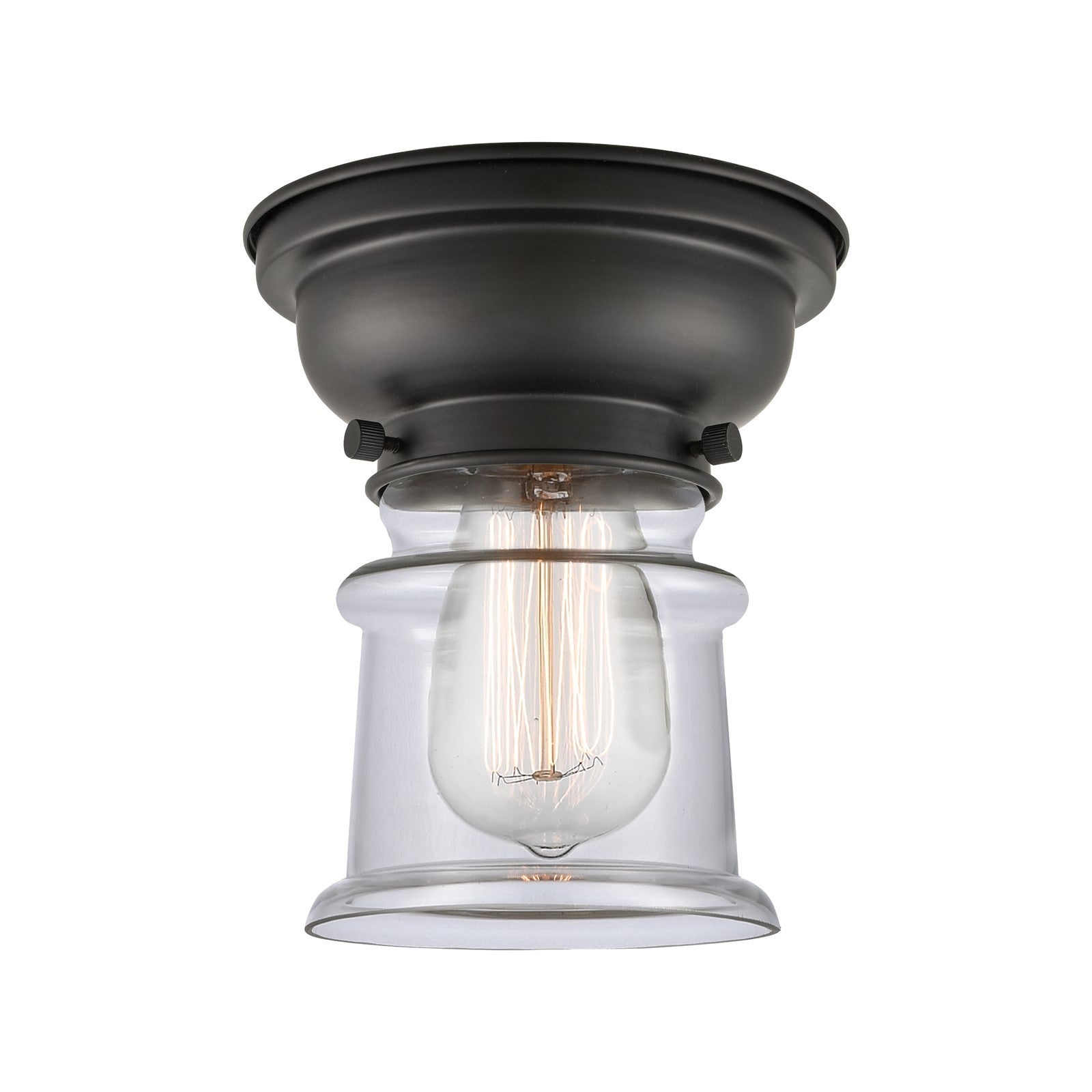 Innovations Canton 6in 1-Light Flush Mount | Industrial Matte Black Steel and Clear Glass | Bedroom & Hallway | 5.25 x 5.25 x | Model 623-1F-BK-G182S-LED
