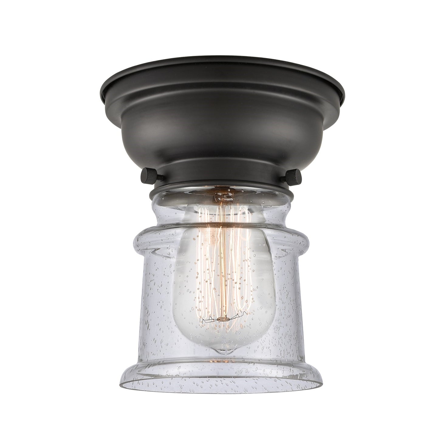 Innovations Canton 6in 1-Light Flush Mount | Industrial Matte Black Steel and Seedy Glass | Hallway & Entryway | 5.25 x 5.25 x | Model 623-1F-BK-G184S