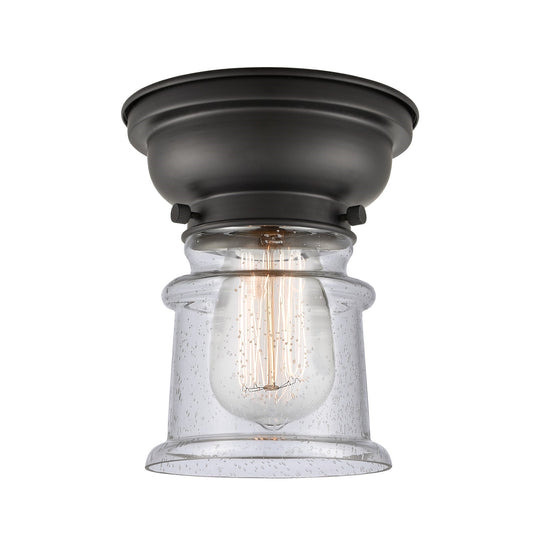 Innovations Canton 6in 1-Light Flush Mount | Industrial Matte Black Steel and Seedy Glass | Hallway & Entryway | 5.25 x 5.25 x | Model 623-1F-BK-G184S