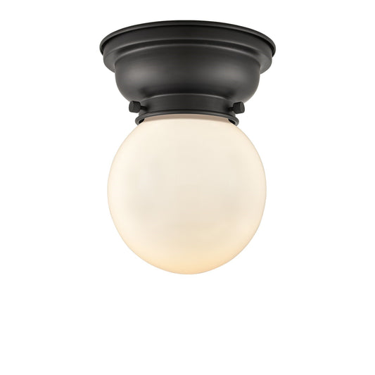 Innovations Beacon 6in 1-Light Flush Mount | Industrial Matte Black Steel and Matte White Frosted Glass | Kitchen & Hallway | Model 623-1F-BK-G201-6-LED