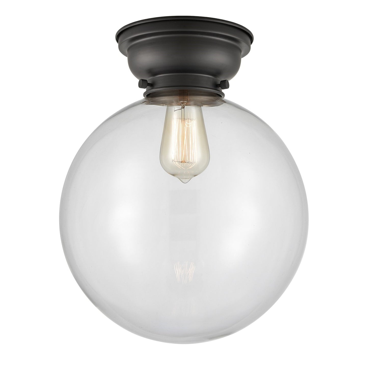 Innovations Beacon 12in 1-Light Flush Mount | Industrial Matte Black Steel and Clear Glass | Bedroom & Hallway | 12 x 12 x | Model 623-1F-BK-G202-12-LED