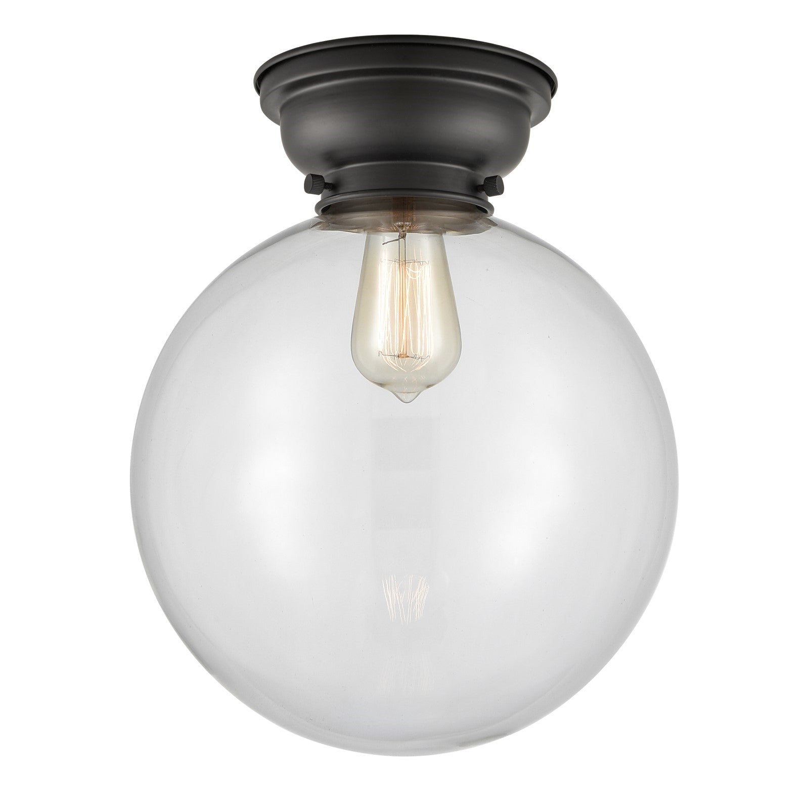 Innovations Beacon 12in 1-Light Flush Mount | Industrial Matte Black Steel and Clear Glass | Bedroom & Hallway | 12 x 12 x | Model 623-1F-BK-G202-12-LED