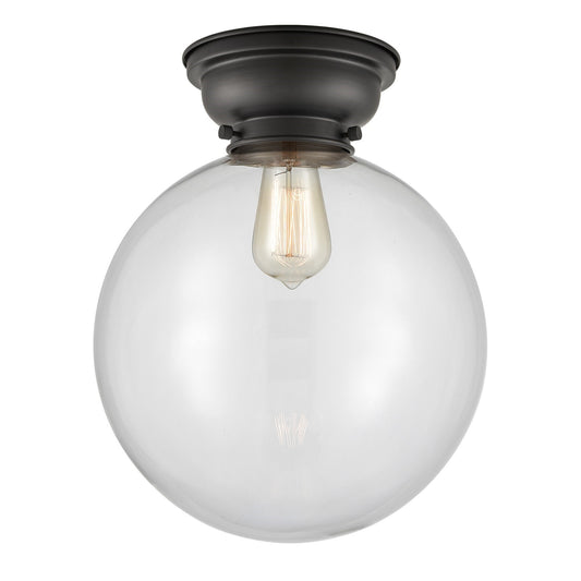 Innovations Beacon 12in 1-Light Flush Mount | Industrial Matte Black Steel and Clear Glass | Bedroom & Hallway | 12 x 12 x | Model 623-1F-BK-G202-12-LED