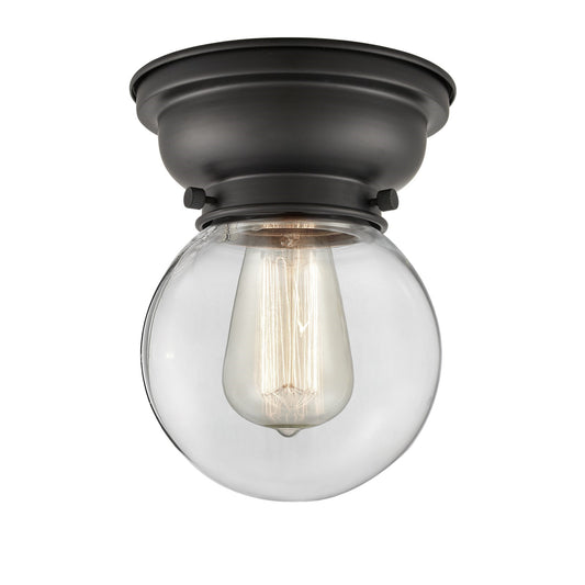Innovations Beacon 6in 1-Light Flush Mount | Industrial Matte Black Steel and Clear Glass | Bedroom & Hallway | 600 Lumens | Model 623-1F-BK-G202-6-LED
