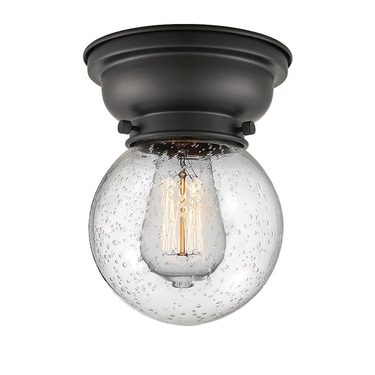 Innovations Beacon 1 Light Flush Mount, Matte Black/Seedy