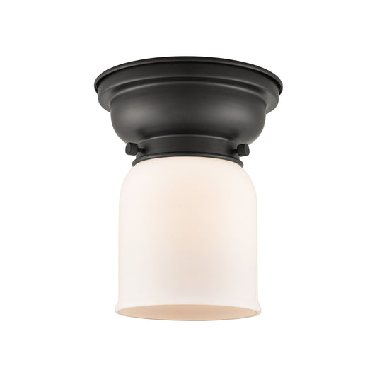 Innovations Bell 5in 1-Light Flush Mount | Industrial Farmhouse Matte Black Steel and Matte White Frosted Glass | Bedroom & | Model 623-1F-BK-G51-LED