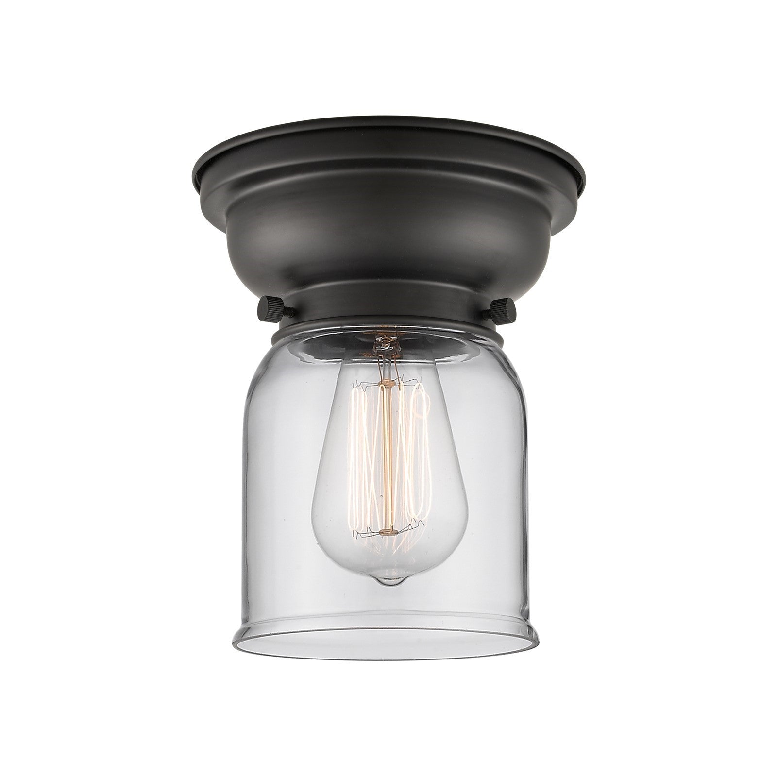 Innovations Bell 5in 1-Light Flush Mount | Industrial Farmhouse Matte Black Steel and Clear Glass | Entryway & Hallway | 5 x 5 x 8 in | Model 623-1F-BK-G52