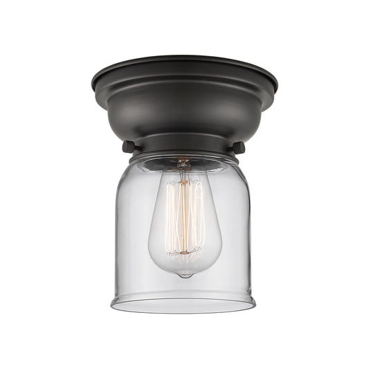 Innovations Bell 5in 1-Light Flush Mount | Industrial Matte Black Steel and Clear Glass | Bedroom & Hallway | 5 x 8 in | Model 623-1F-BK-G52-LED