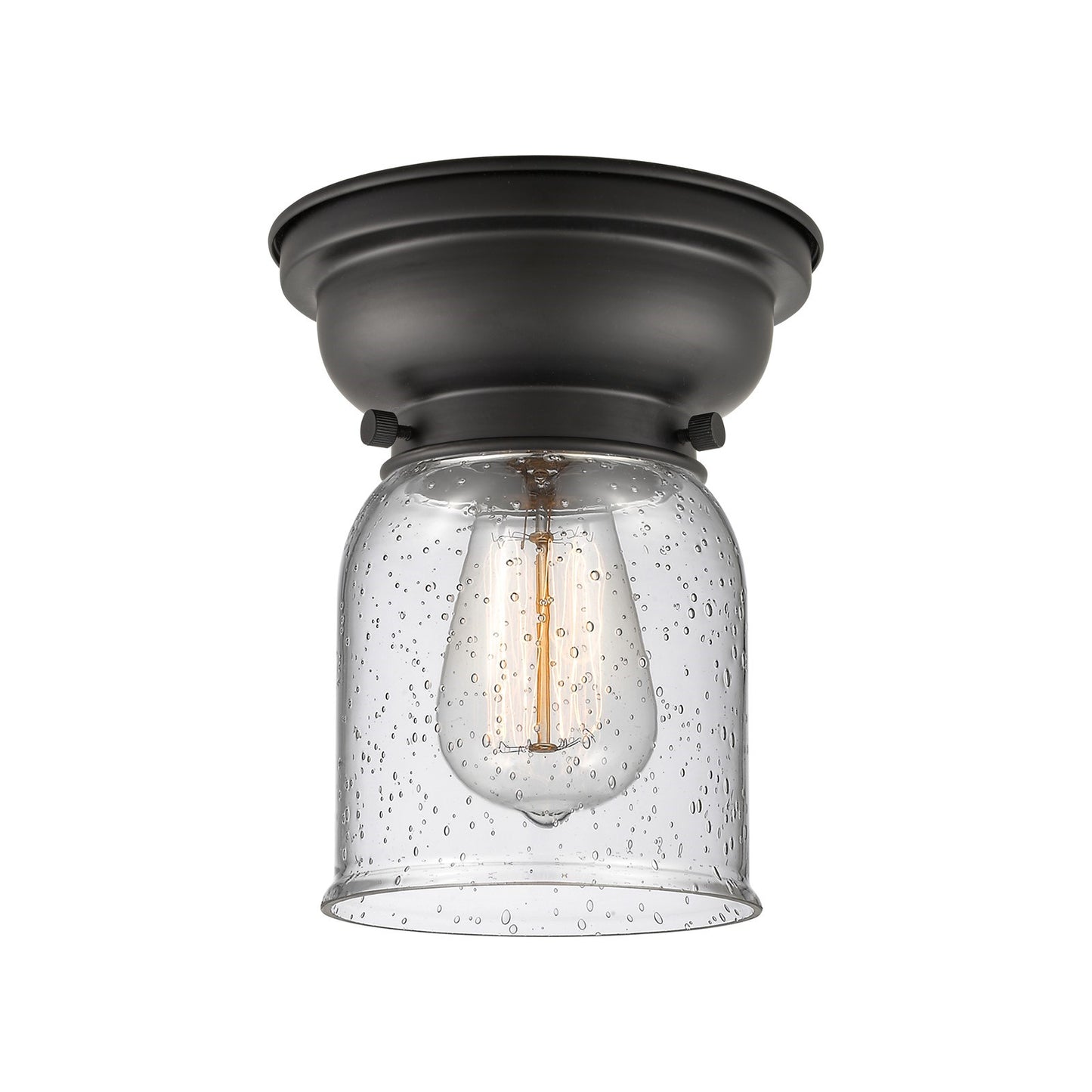 Innovations Bell 5in 1-Light Flush Mount | Industrial Farmhouse Matte Black Steel and Seedy Glass | Bedroom & Hallway | 5 x 5 x | Model 623-1F-BK-G54-LED