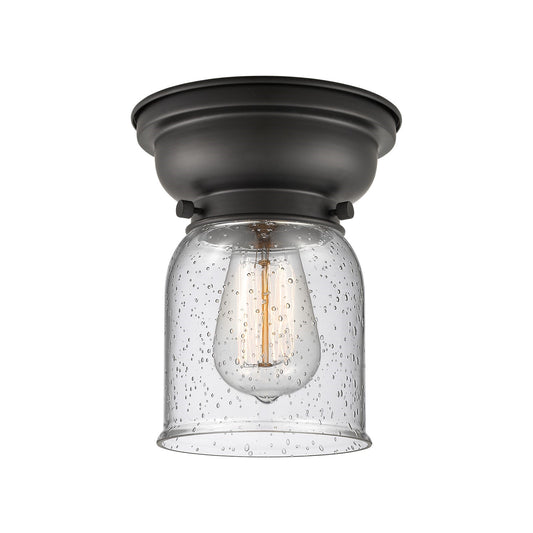 Innovations Bell 5in 1-Light Flush Mount | Industrial Farmhouse Matte Black Steel and Seedy Glass | Bedroom & Hallway | 5 x 5 x | Model 623-1F-BK-G54-LED