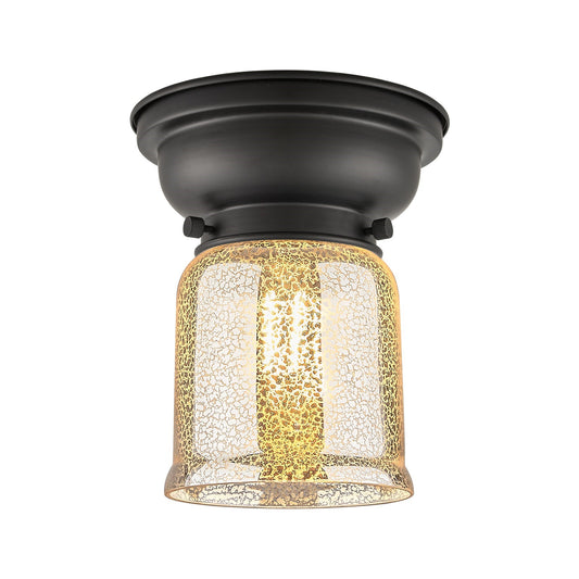 Innovations Bell 5in 1-Light Flush Mount | Traditional Farmhouse Matte Black Steel and Silver Plated Mercury Glass | Bedroom & | Model 623-1F-BK-G58-LED